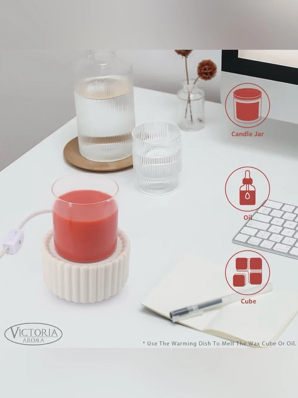 Victoria Aroma 3-in-1 Ceramic Wax Melt & Candle Warmer – White